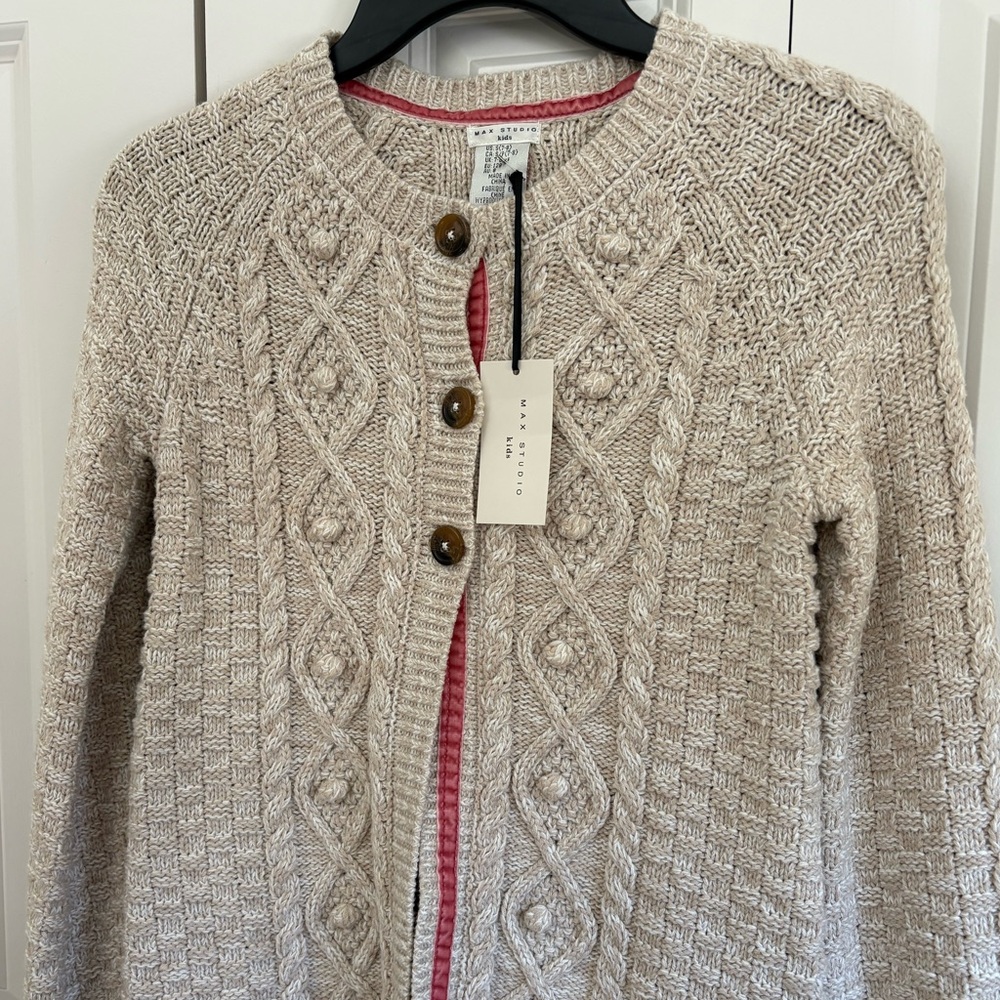 Max Studio Girls’ neutral beige sweater cardigan Small (7-8)